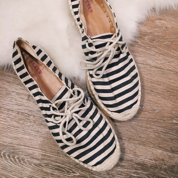 J Crew | Blue Striped Lace Up Espadrilles - Picture 2 of 5